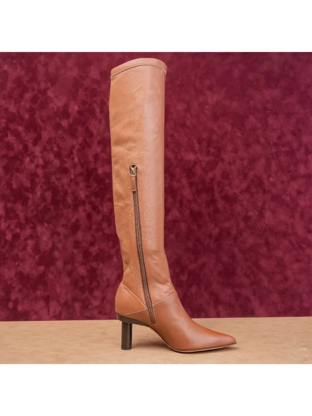 Tibi Wmn Brown Leather Fashion Party Night Heel Pointy Toe OTK Boots 6.5US EUR37